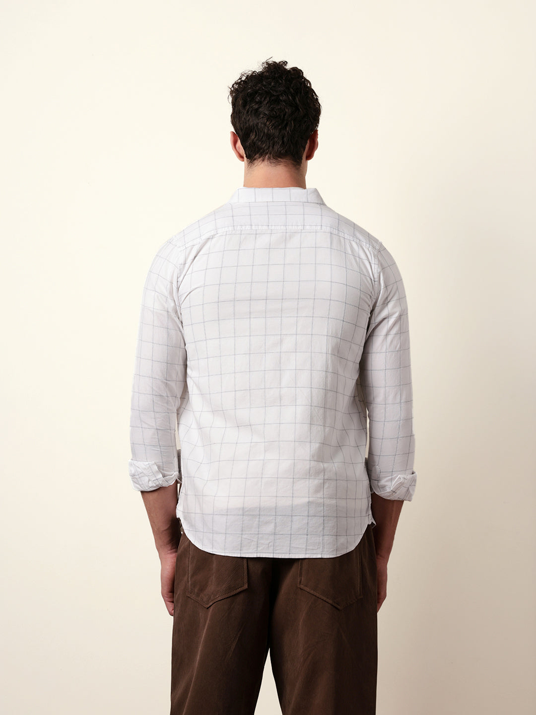 White Slim Fit Casual Shirt with Woven Block Checks