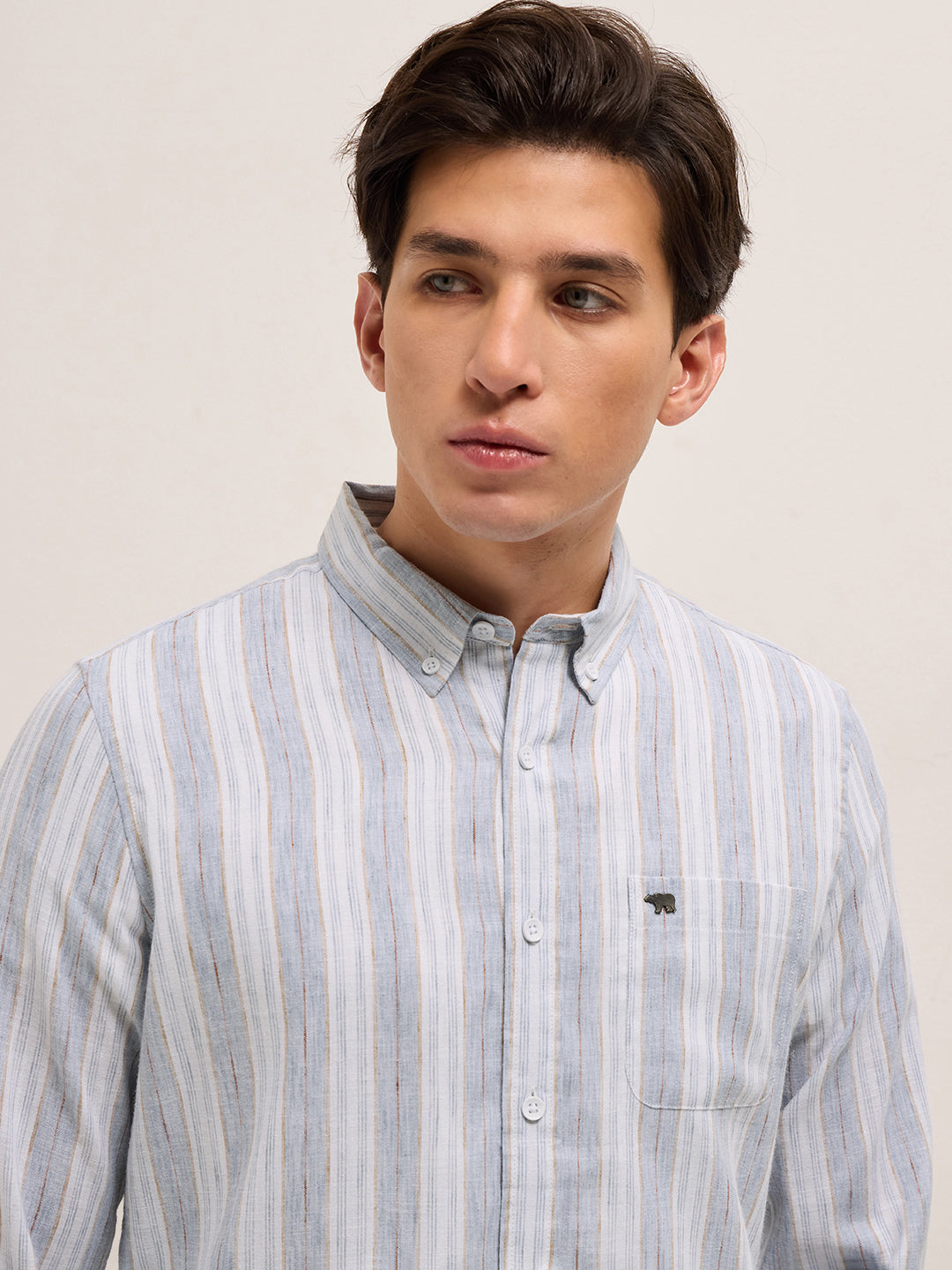 Blue with White Vertical Stripes Slim Fit Casual Shirt
