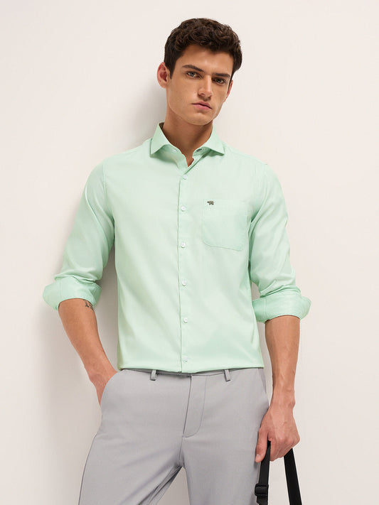 Green Herringbone Woven Tailored Fit Formal Shirt