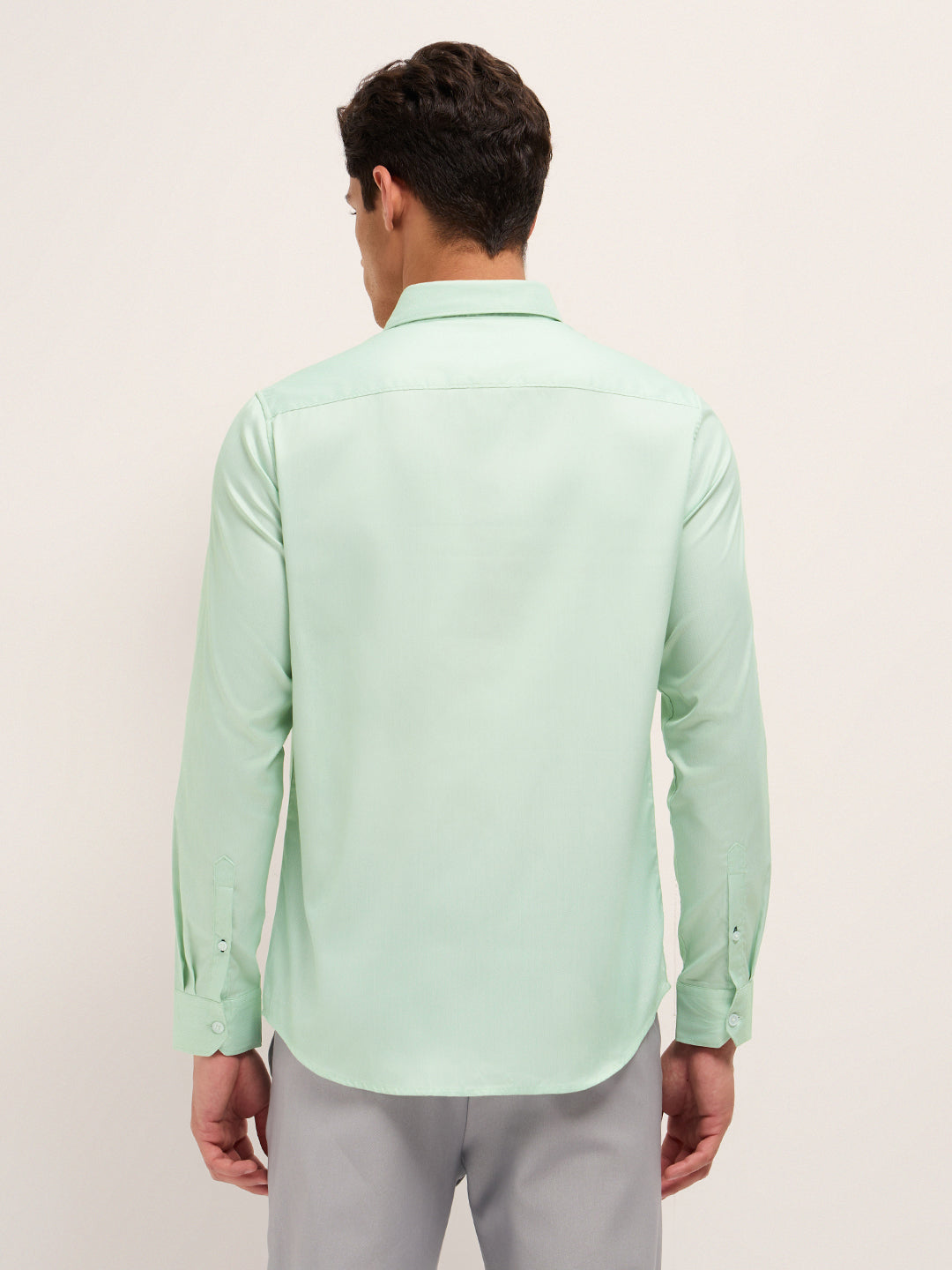 Green Herringbone Woven Tailored Fit Formal Shirt