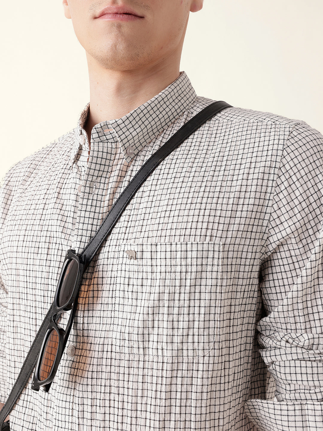 White with Black Woven Micro Checked Slim Fit Casual Shirt