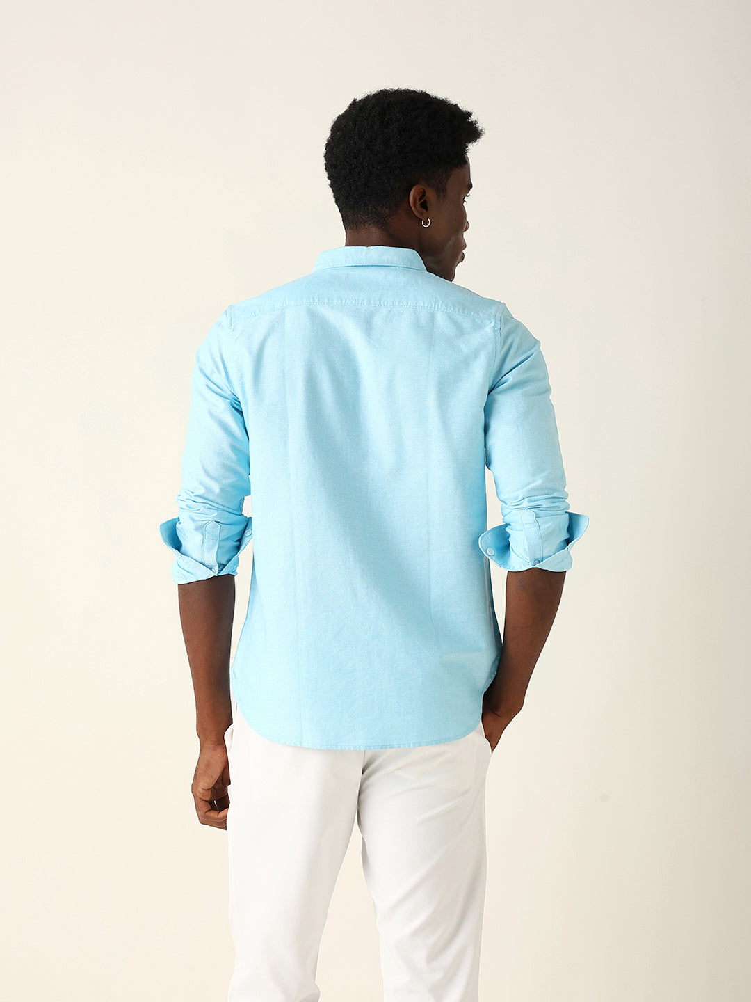 Sky Blue Cotton Solid Slim Fit Casual Shirt