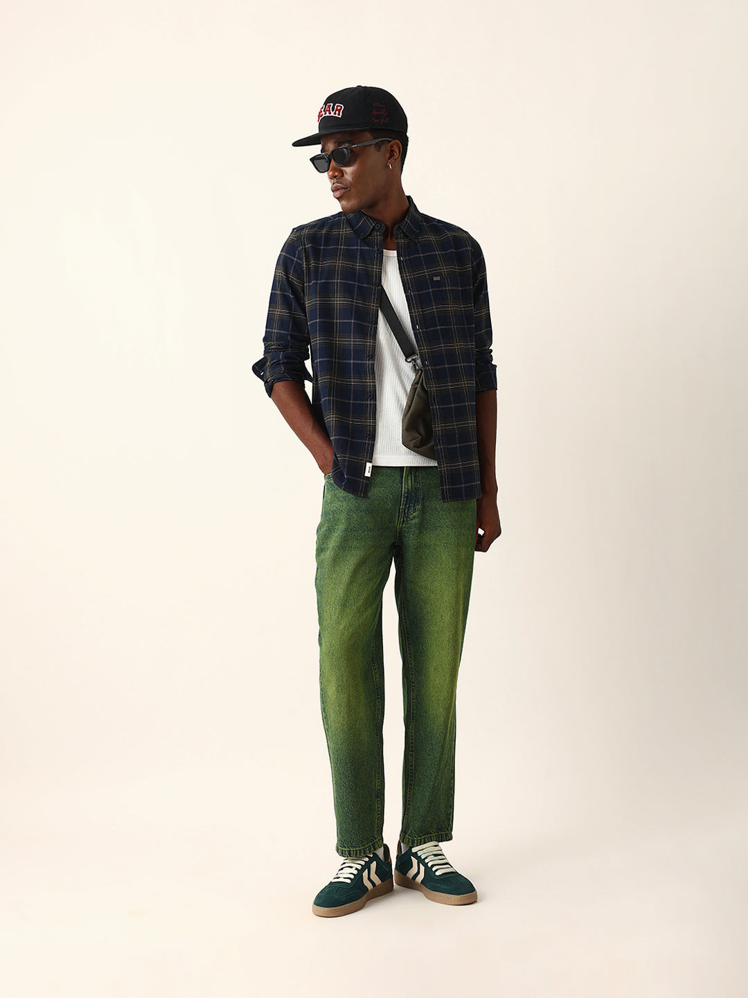 Blue & Mustard Woven Checked Slim Fit Casual Shirt