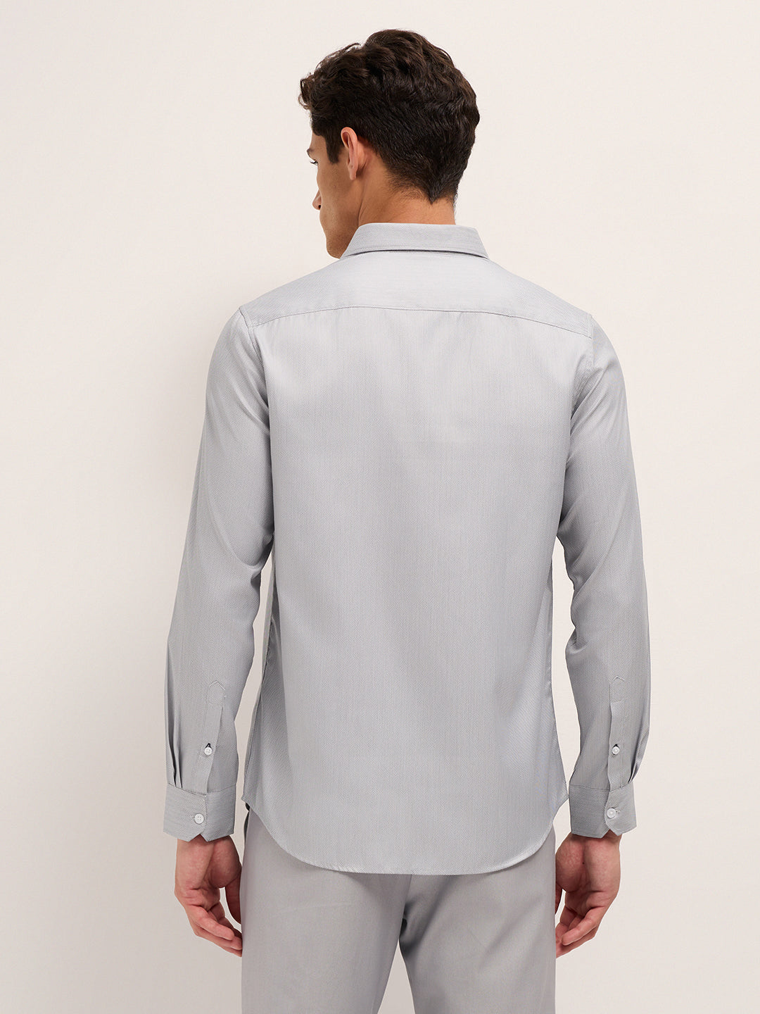 Grey Herringbone Woven Tailored Fit Formal Shirt
