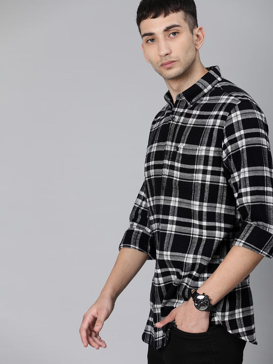 Men Slim Flannel Button-Down Casual Shirt
