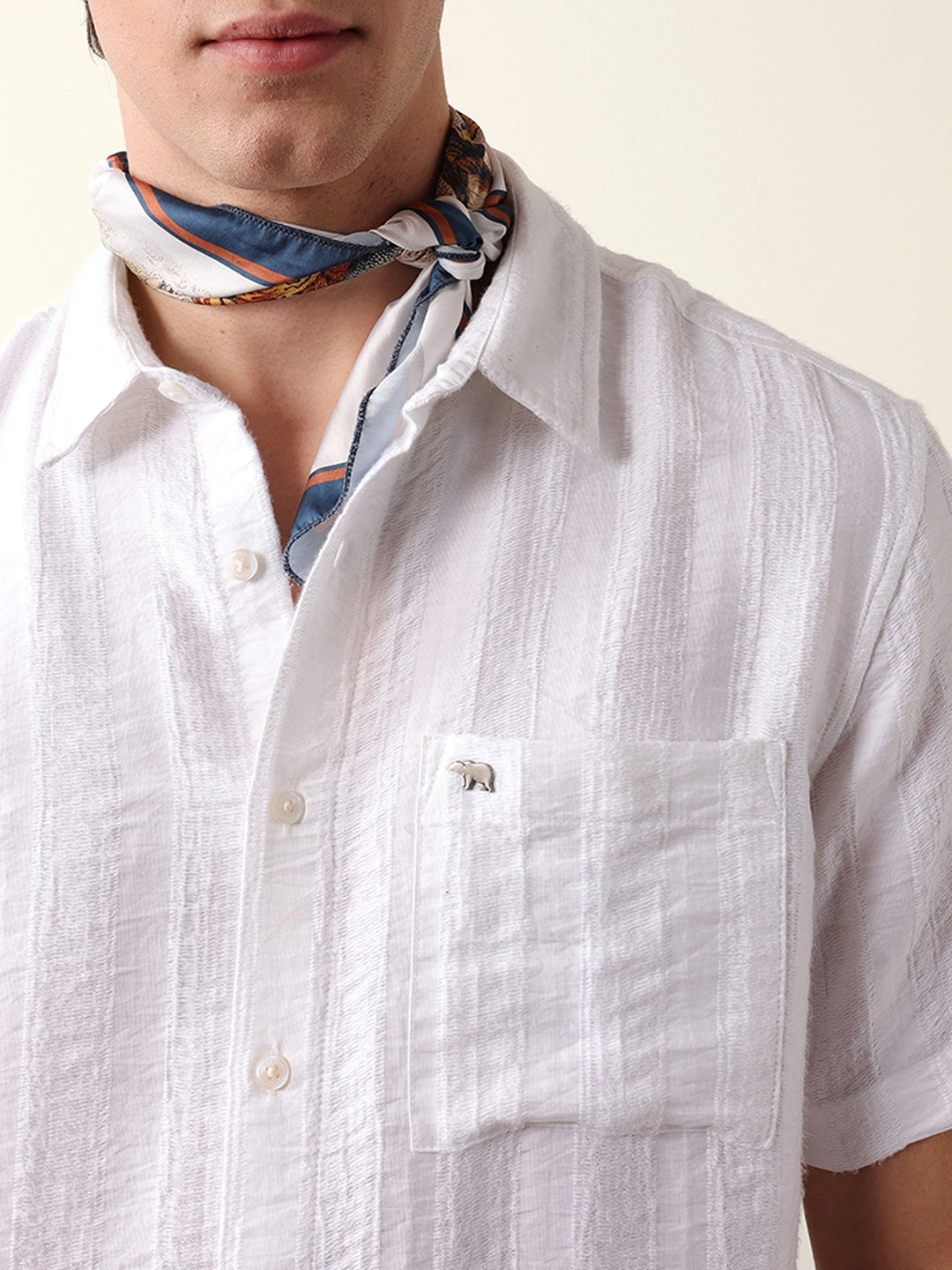 White Vertical Stripe Dobby Woven Regular Fit Casual Shirt