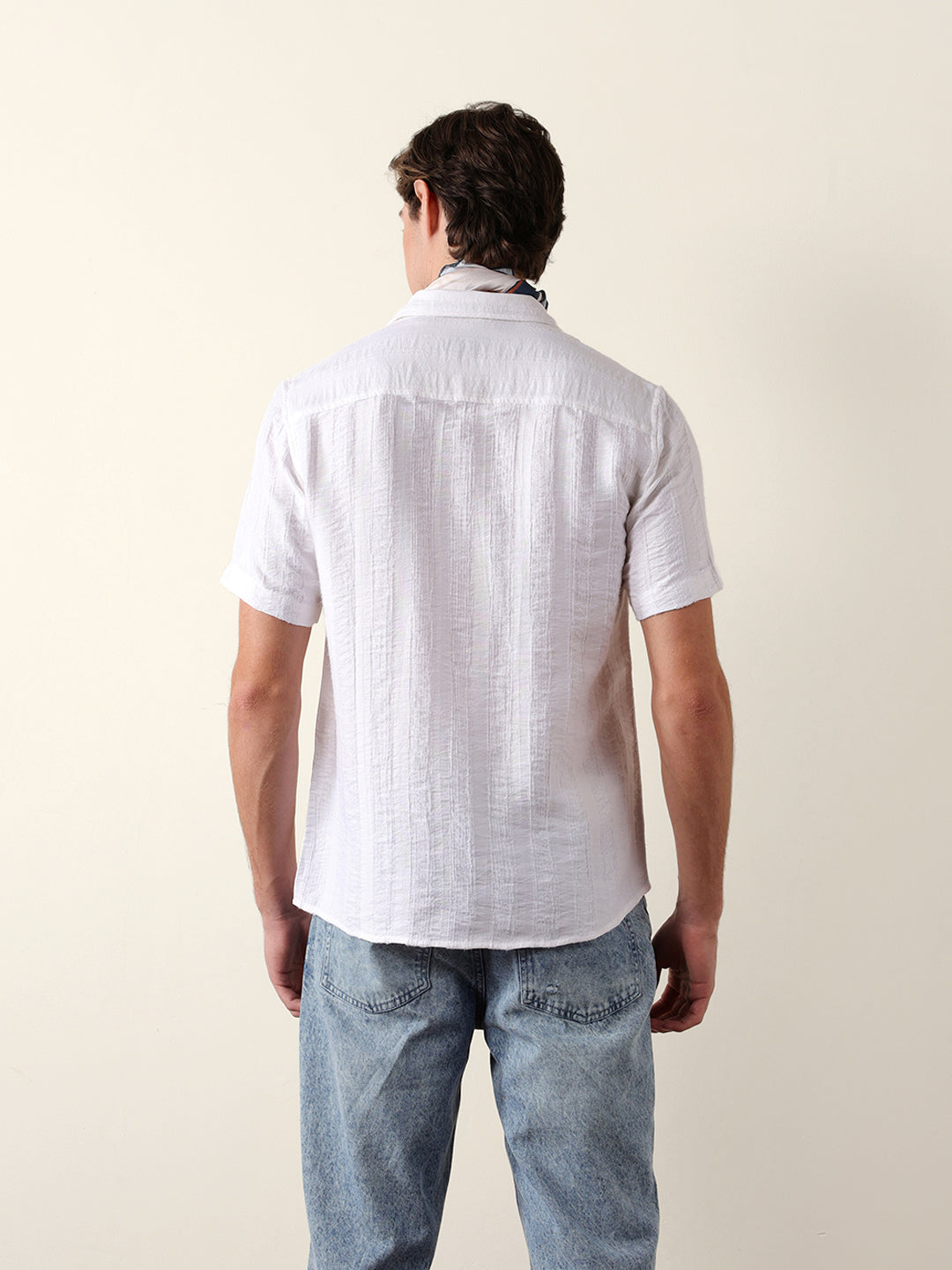 White Vertical Stripe Dobby Woven Regular Fit Casual Shirt