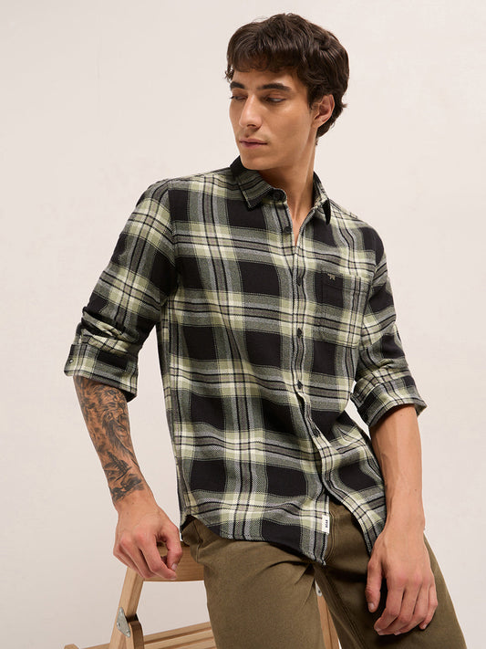 Black Woven Check Regular Fit Casual Shirt