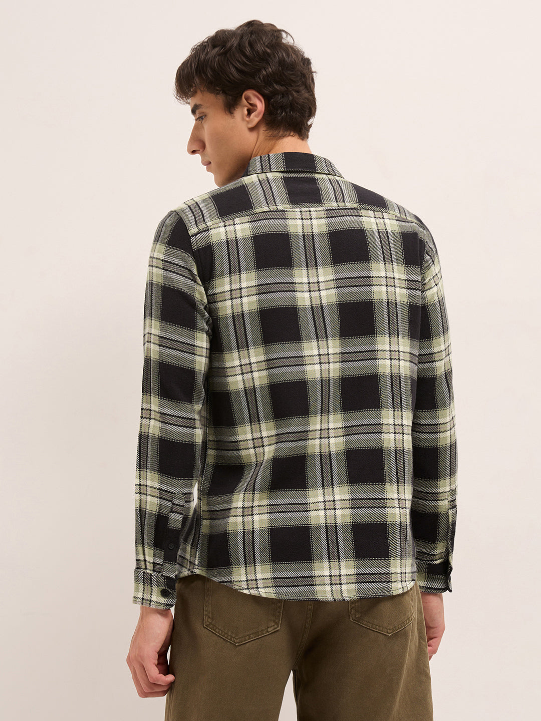 Black Woven Check Regular Fit Casual Shirt