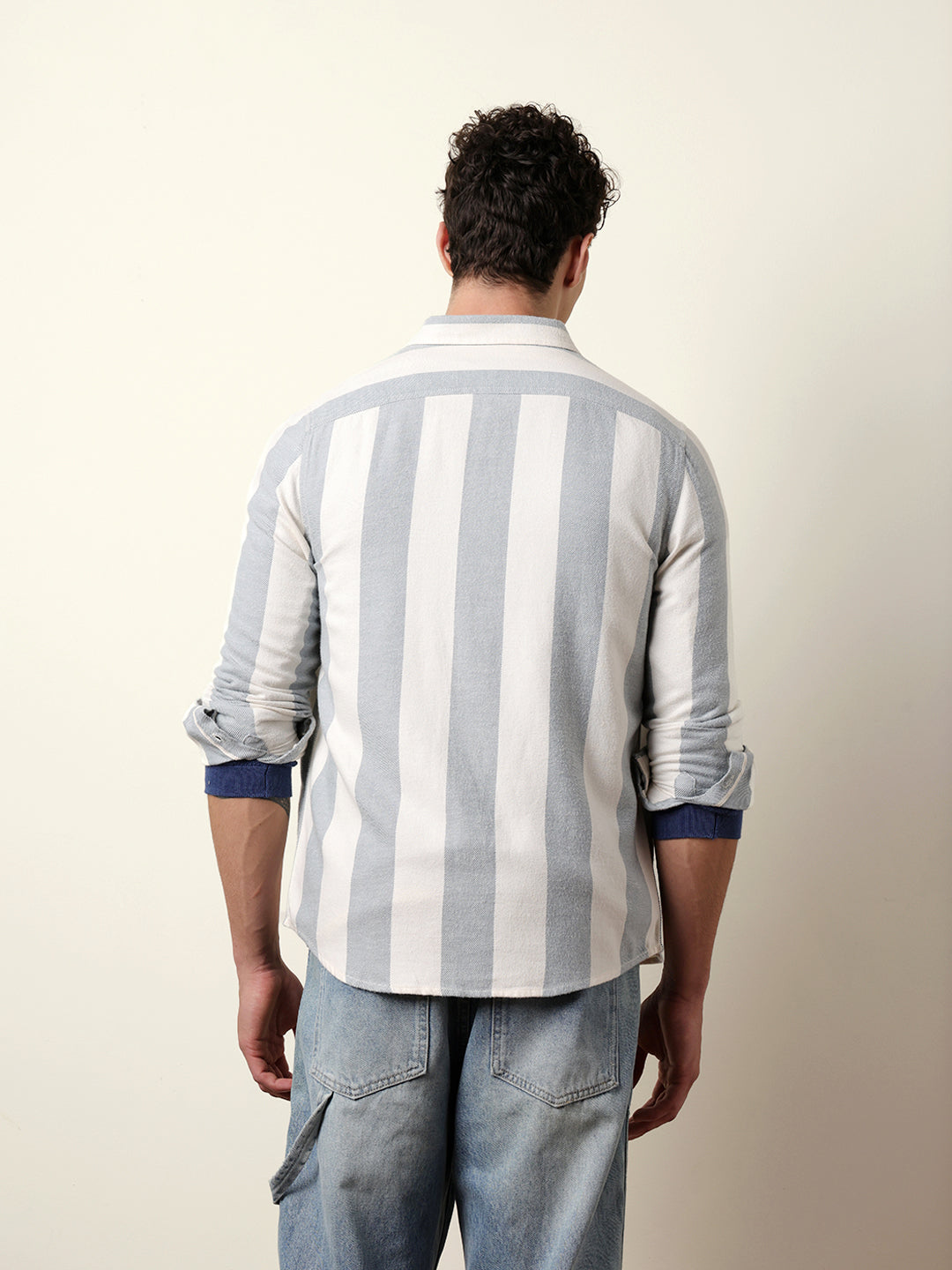 Blue & Cream Woven Striped Flannel Regular Fit Casual Shirt
