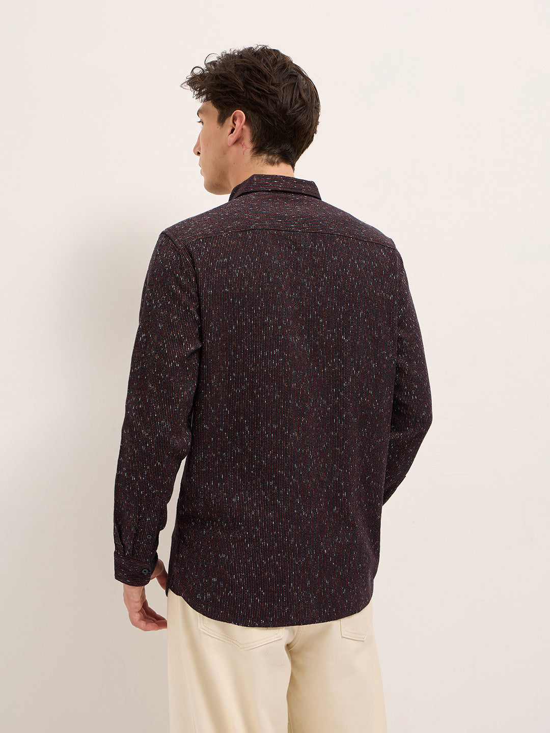 Rust Woven Design Cotton Blend Slim Fit Casual Shirt