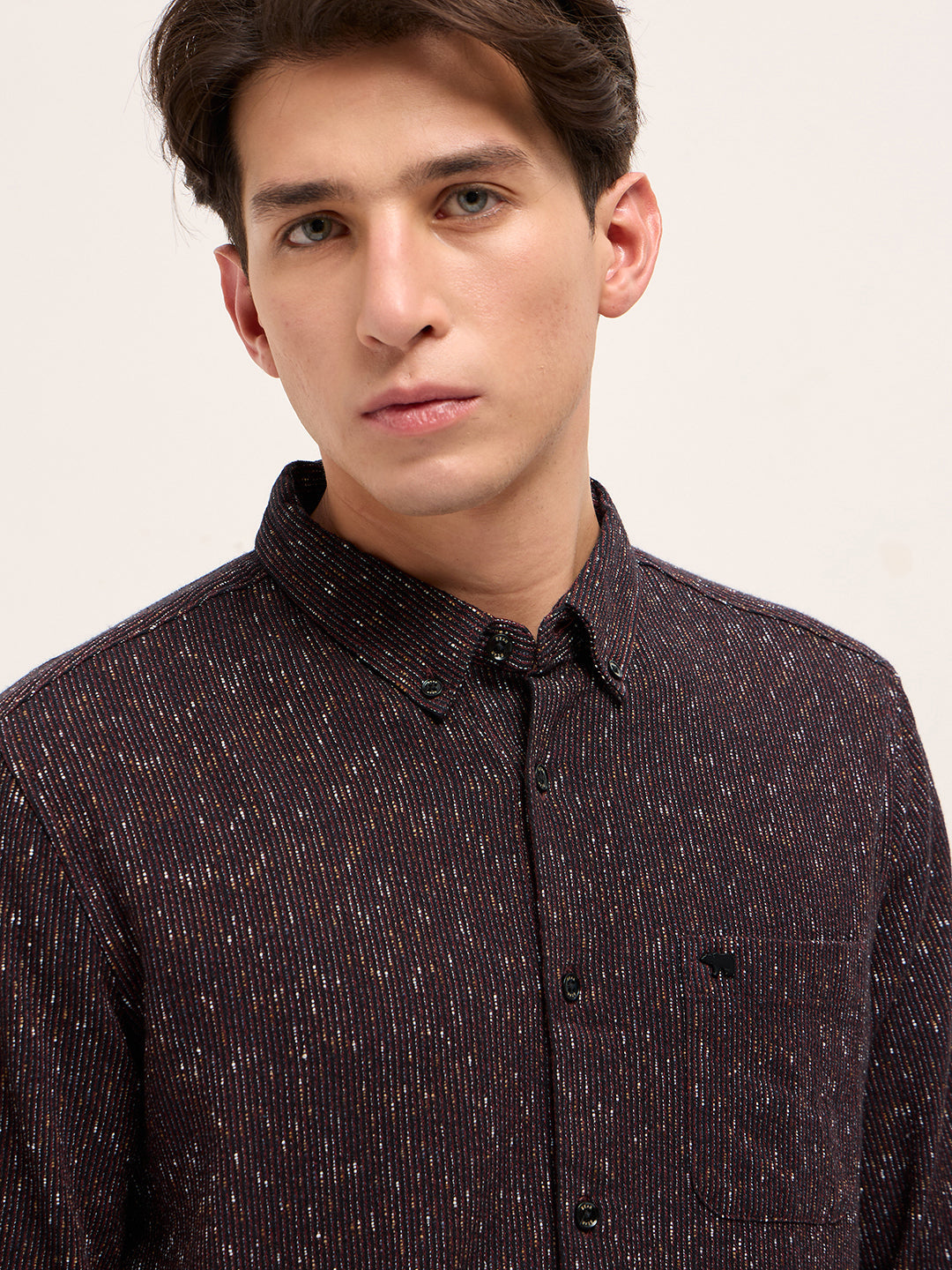 Rust Woven Design Cotton Blend Slim Fit Casual Shirt