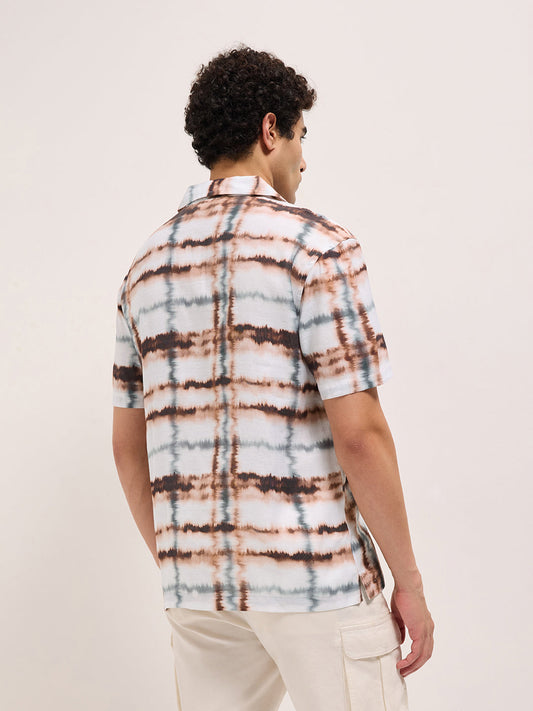 Multicolor Abstract Tie-Dye Print Relaxed Fit Cuban Collar Casual Shirt