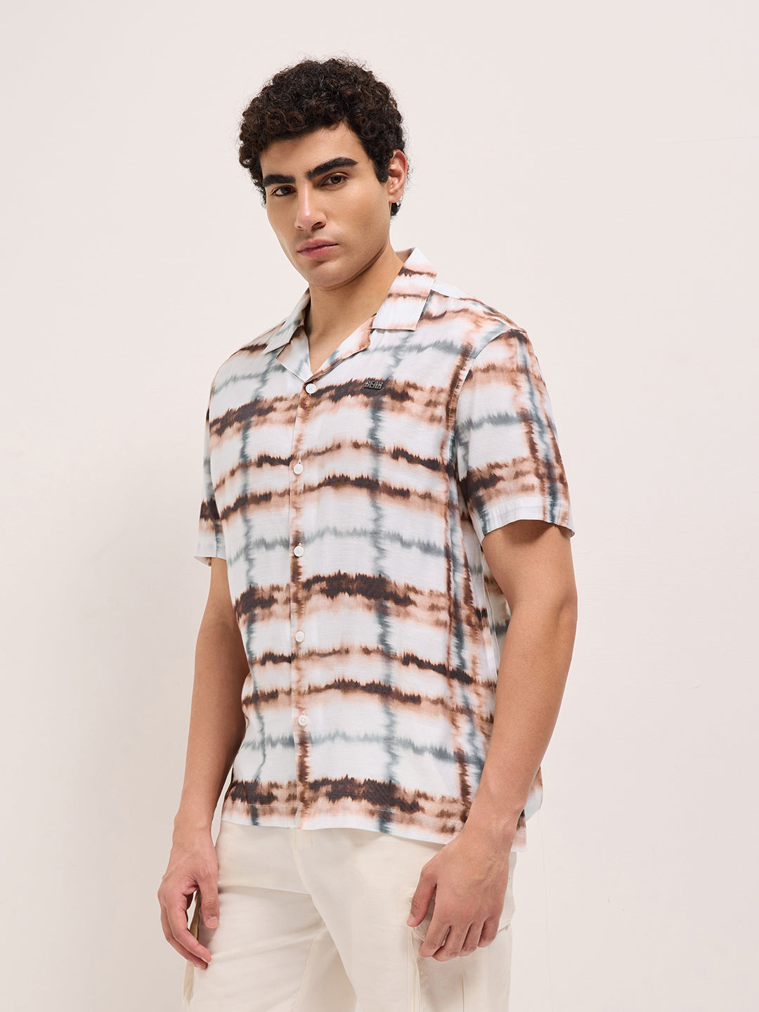 Multicolor Abstract Tie-Dye Print Relaxed Fit Cuban Collar Casual Shirt