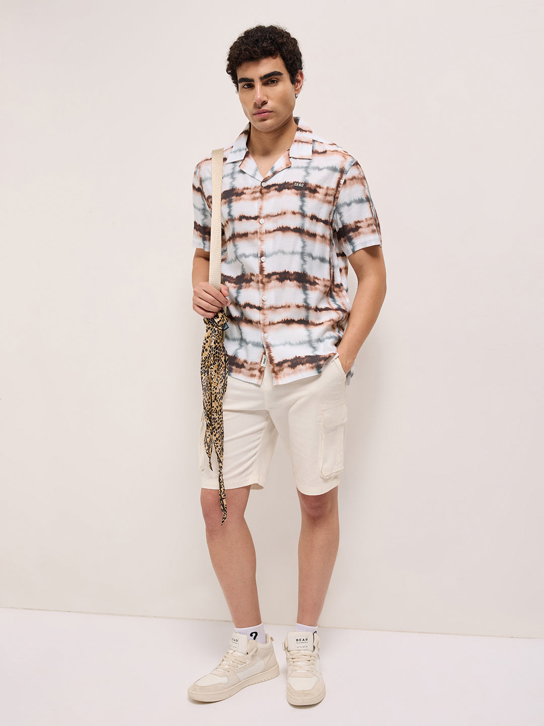 Multicolor Abstract Tie-Dye Print Relaxed Fit Cuban Collar Casual Shirt
