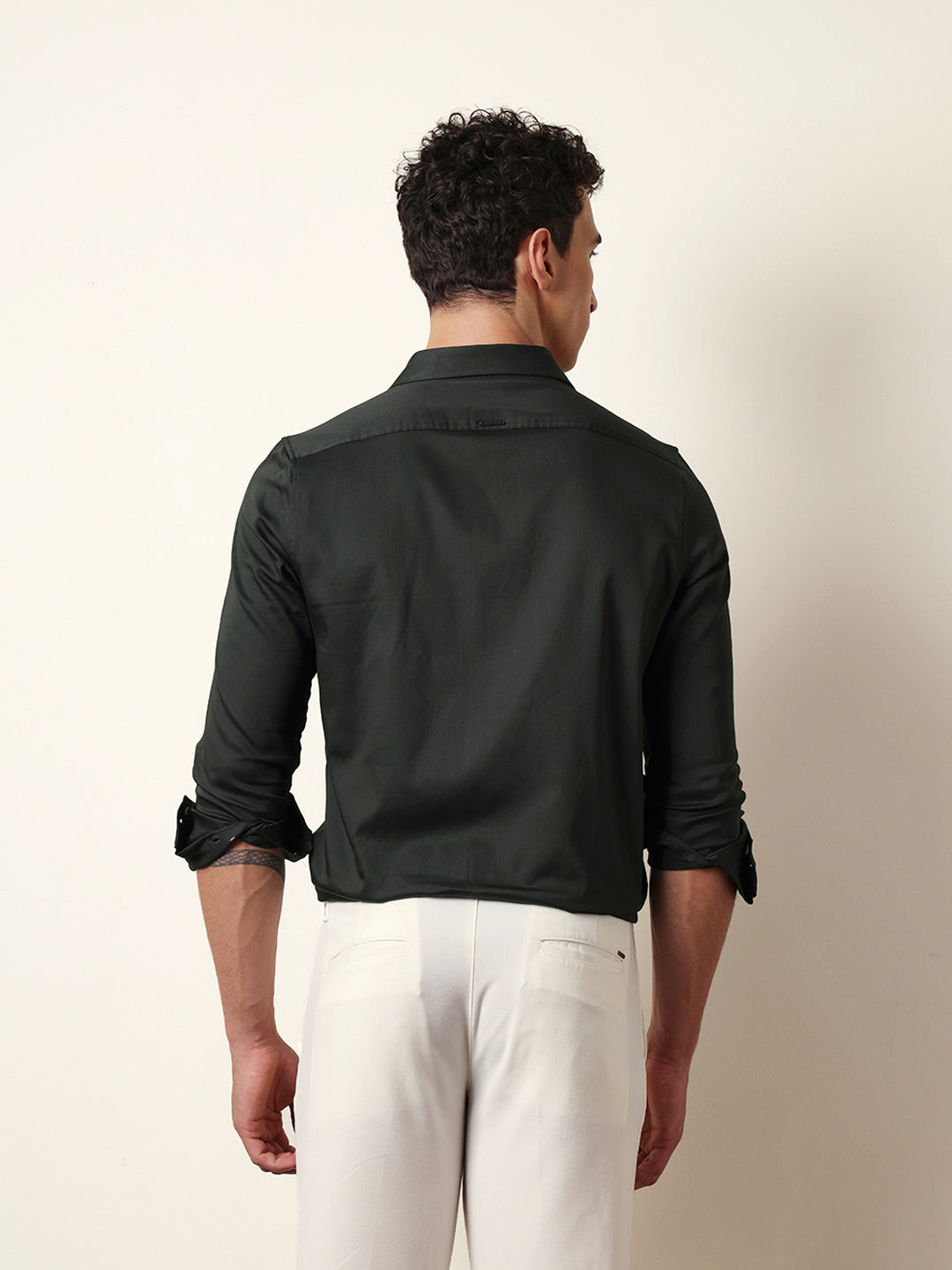 Dark Green Tailored Fit Regal Crest Embroidery Formal Party Shirt
