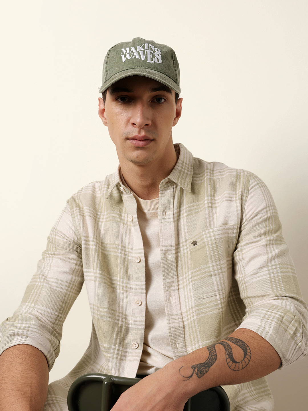 Green & Cream Tartan Check Flannel Regular Fit Casual Shirt