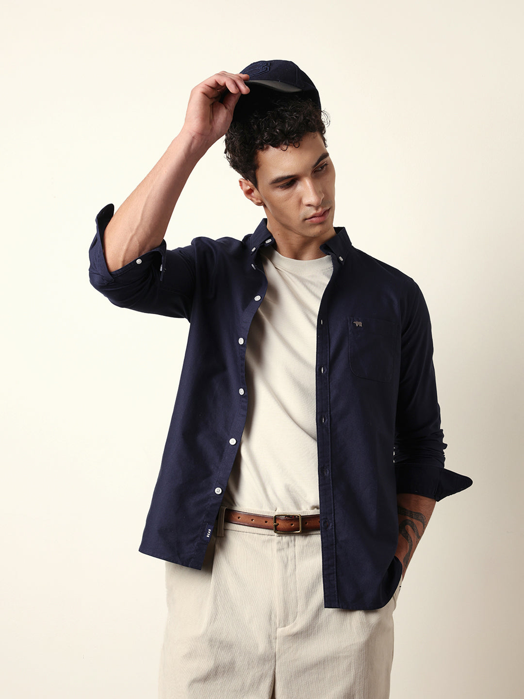 Blue Solid Slim-Fit Casual Shirt with Button-Down Collar