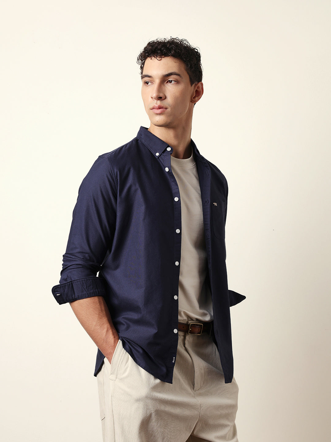 Blue Solid Slim-Fit Casual Shirt with Button-Down Collar