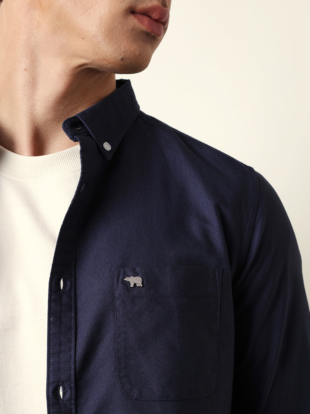 Blue Solid Slim-Fit Casual Shirt with Button-Down Collar
