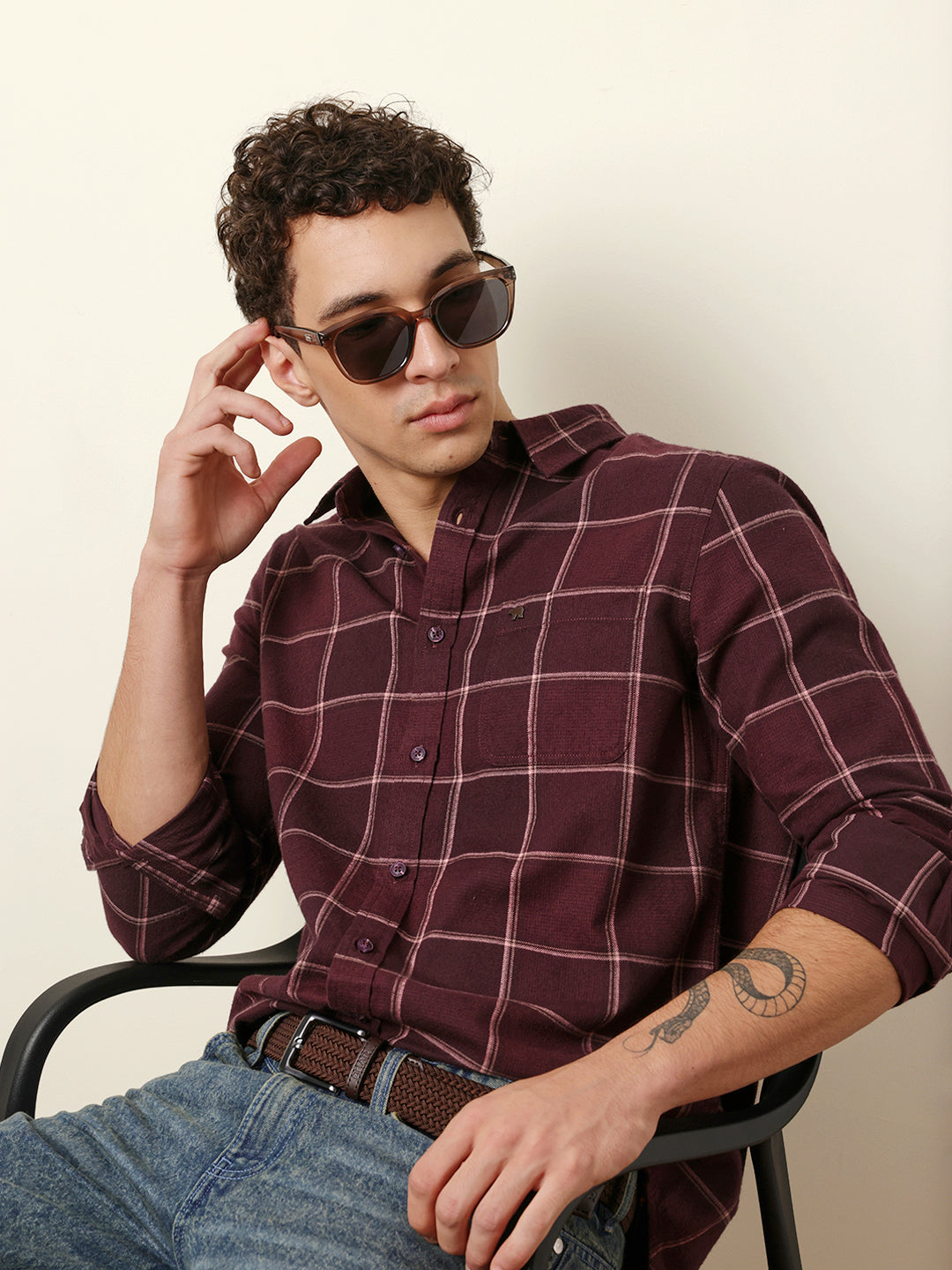 Maroon Checked Flannel Regular Fit Casual Shirt