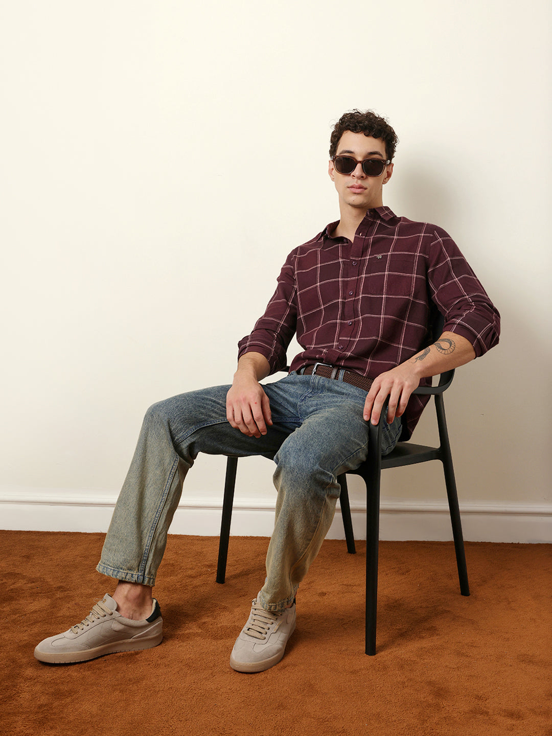 Maroon Checked Flannel Regular Fit Casual Shirt