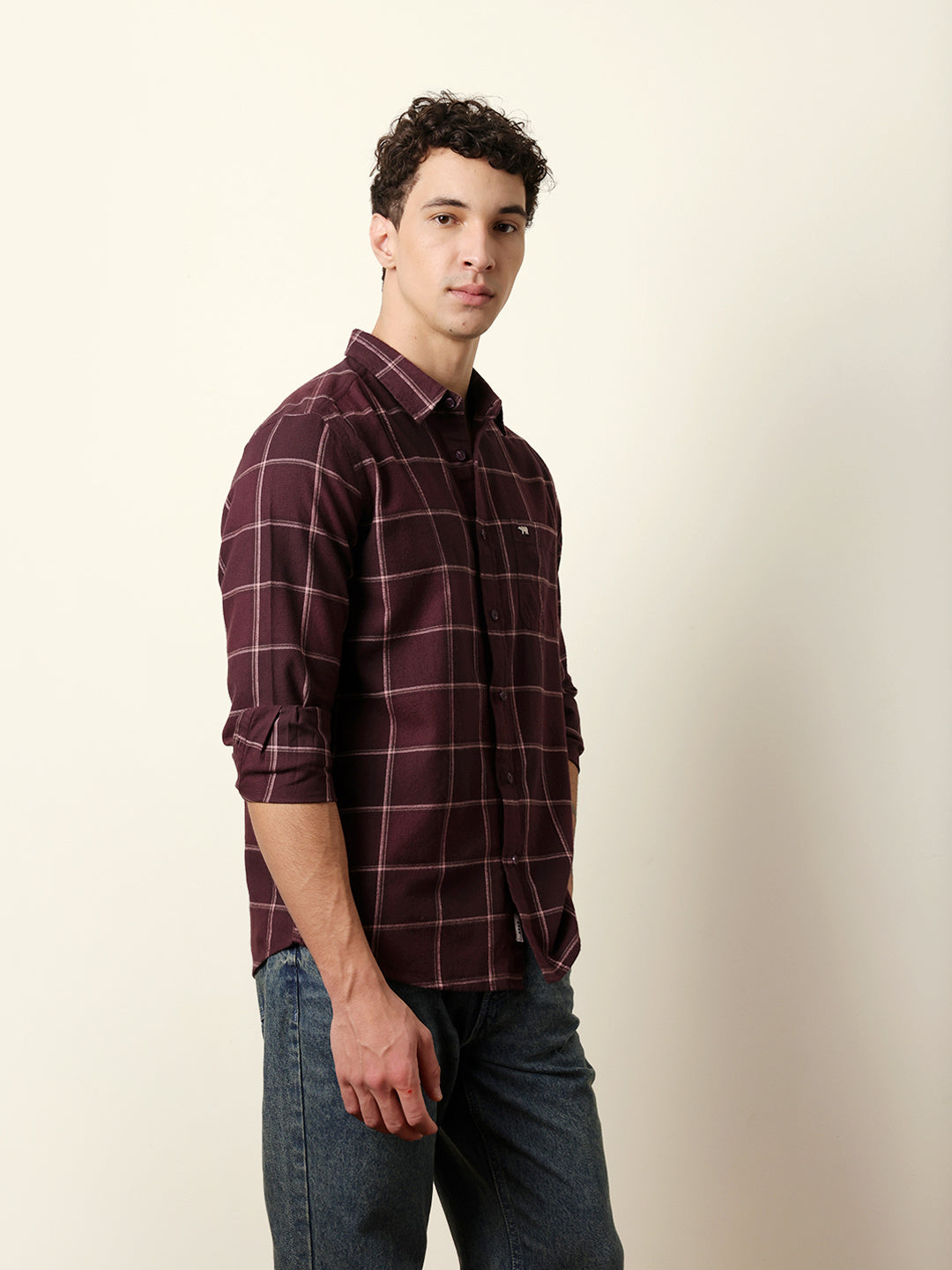 Maroon Checked Flannel Regular Fit Casual Shirt