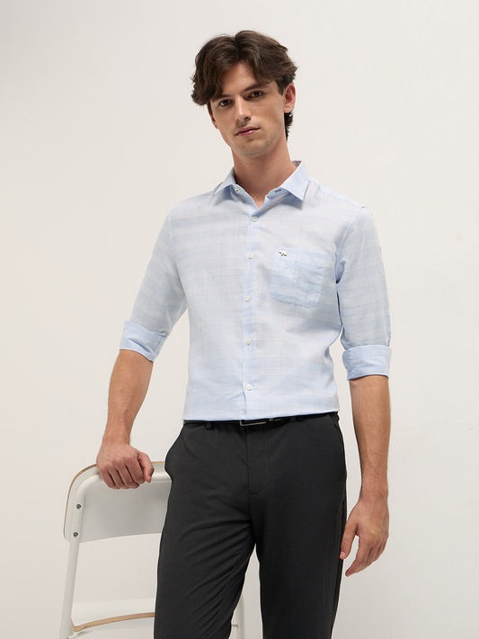Light Blue Woven Checked Design Tailored Fit Formal Shirt