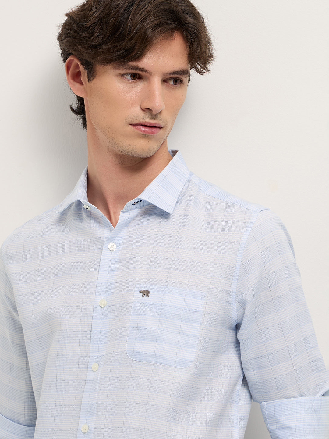 Light Blue Woven Checked Design Tailored Fit Formal Shirt