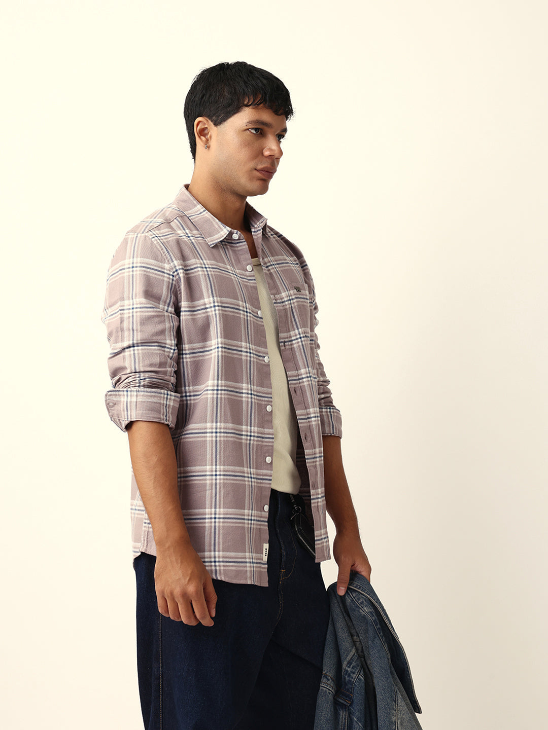 Light Brown Woven Tartan Checked Slim Fit Casual Shirt