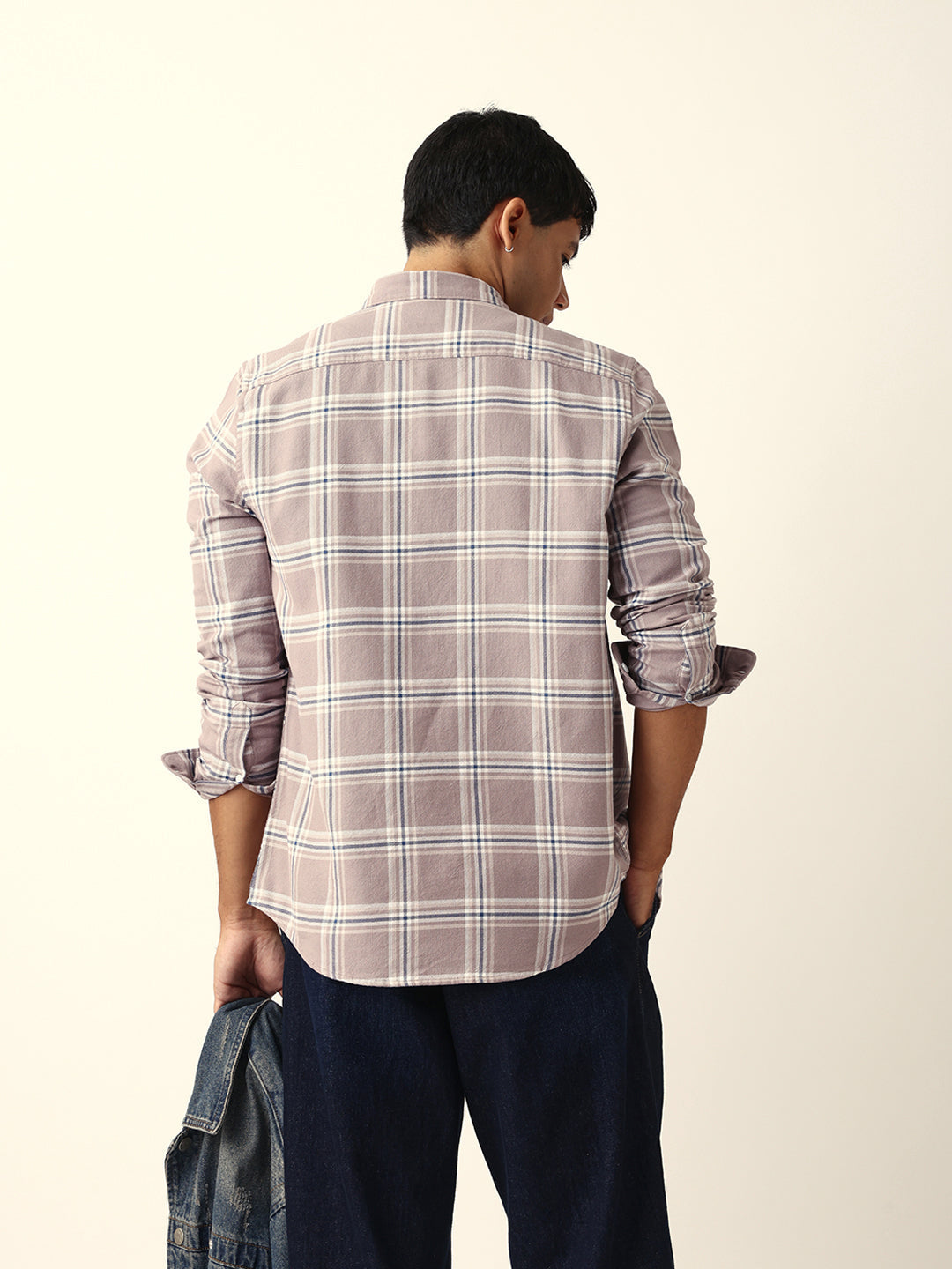 Light Brown Woven Tartan Checked Slim Fit Casual Shirt