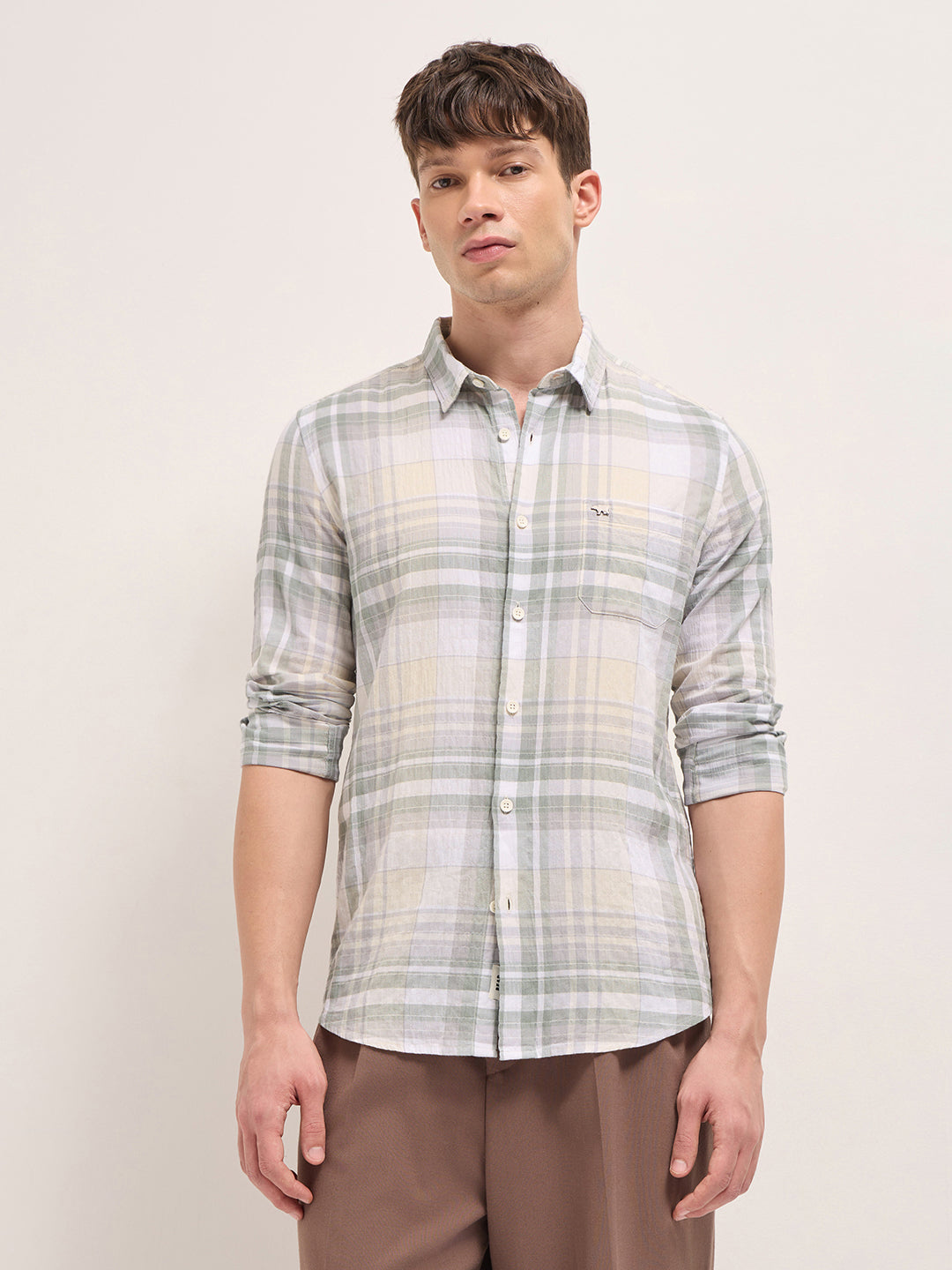 Multicolor Woven Check Slim Fit Casual Shirt