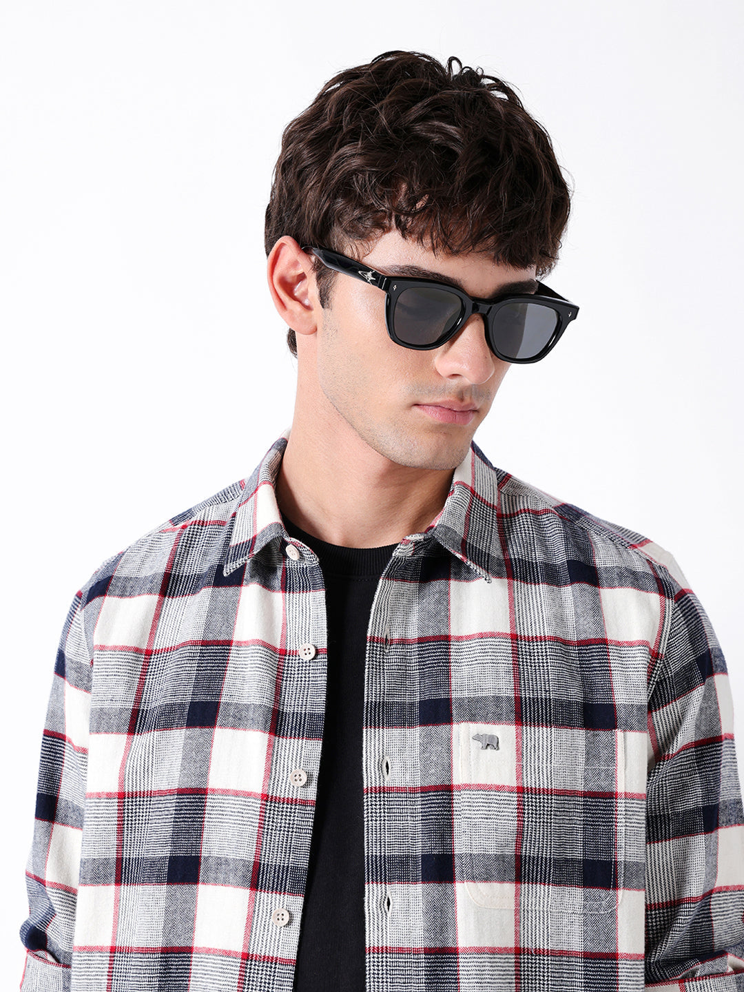 Blue & Cream Herringbone Check Slim Fit Casual Shirt