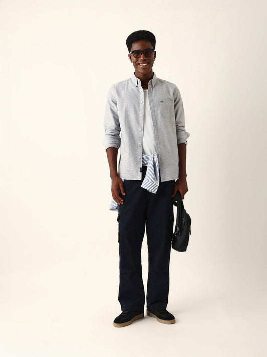 Light Grey Cotton Solid Slim Fit Casual Shirt