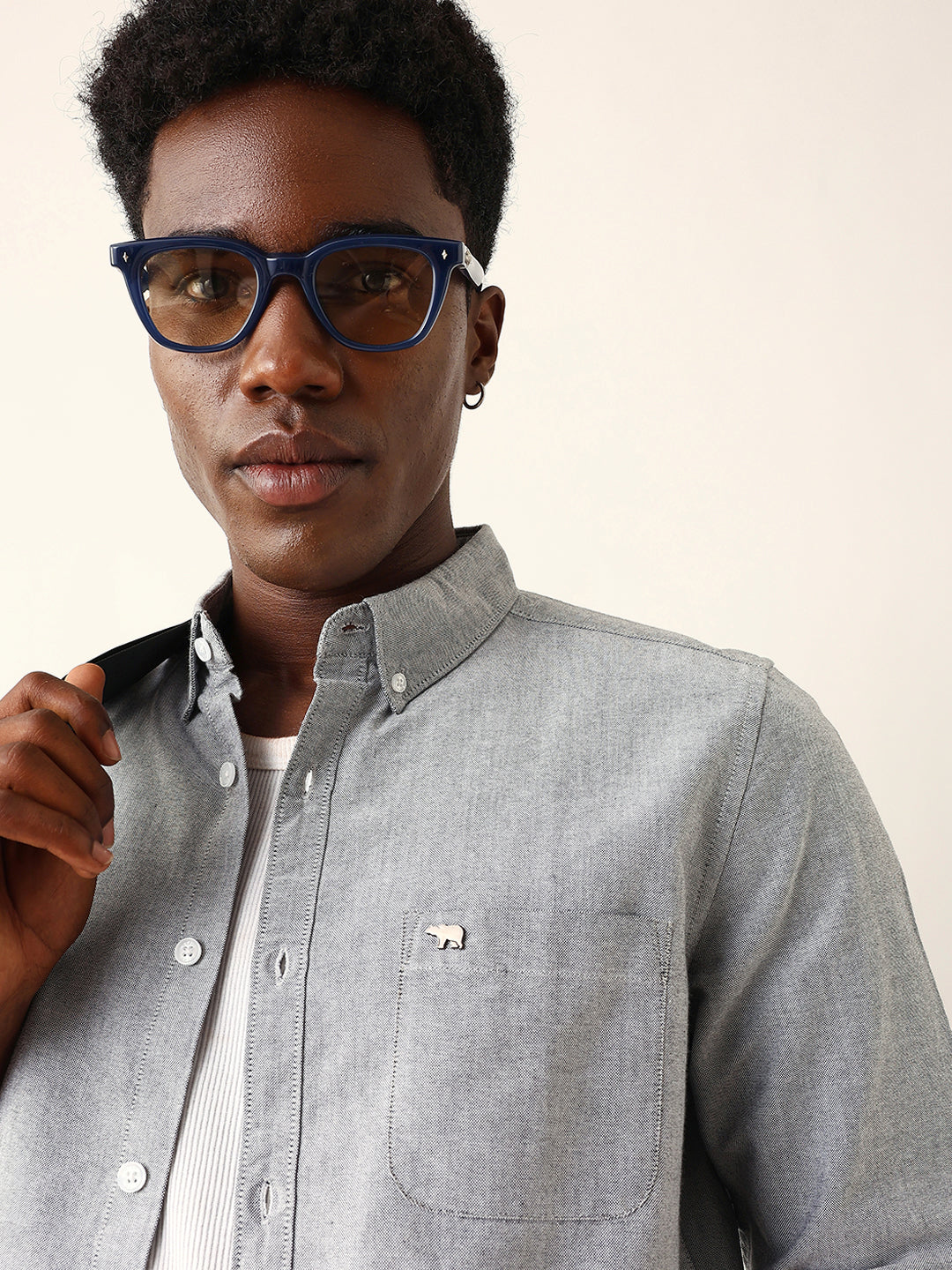 Light Grey Cotton Solid Slim Fit Casual Shirt