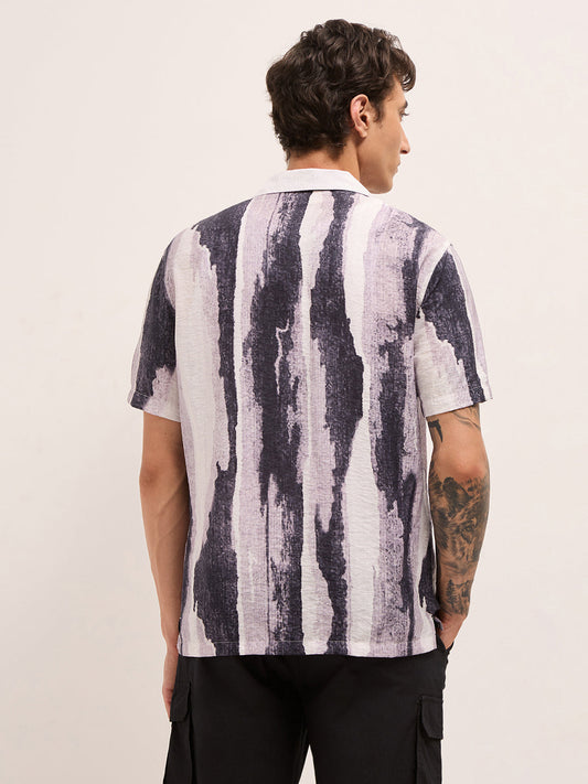 Pink & Black Abstract Brushstroke Print Relaxed Fit Casual Shirt