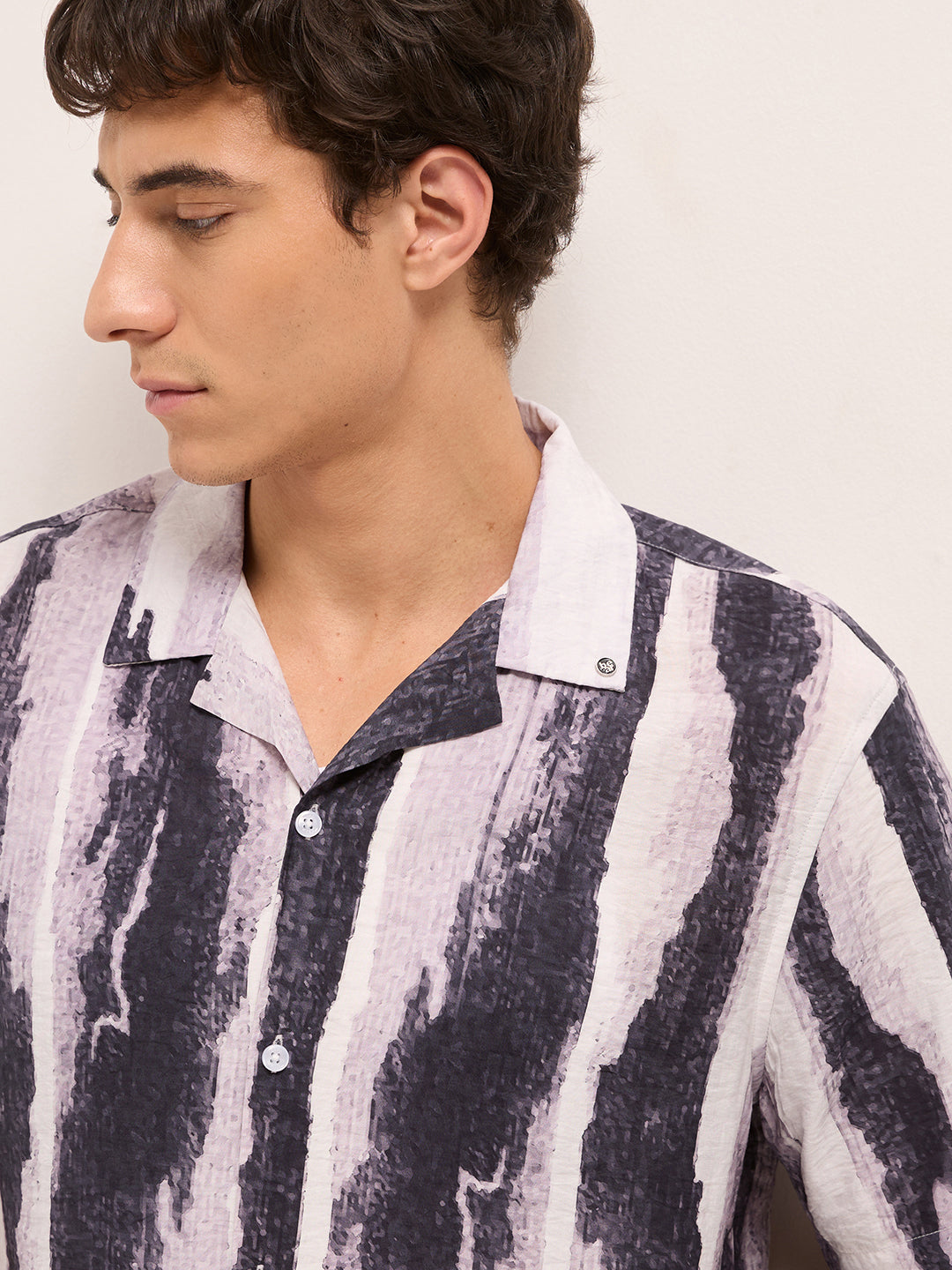Pink & Black Abstract Brushstroke Print Relaxed Fit Casual Shirt