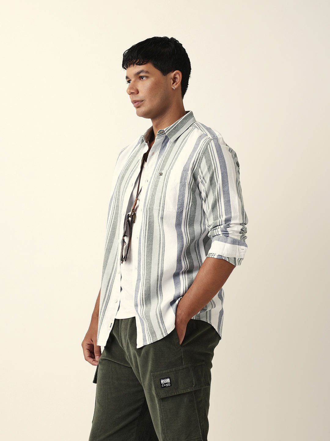 Multicolor Vertical Woven Stripe Slim Fit Casual Shirt