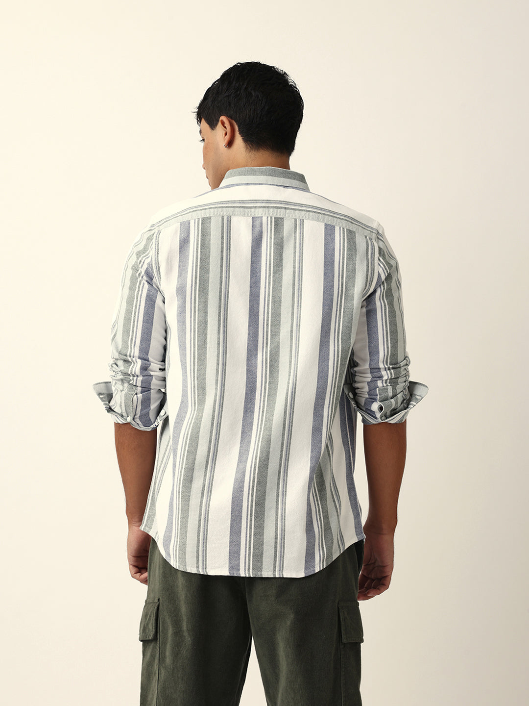 Multicolor Vertical Woven Stripe Slim Fit Casual Shirt