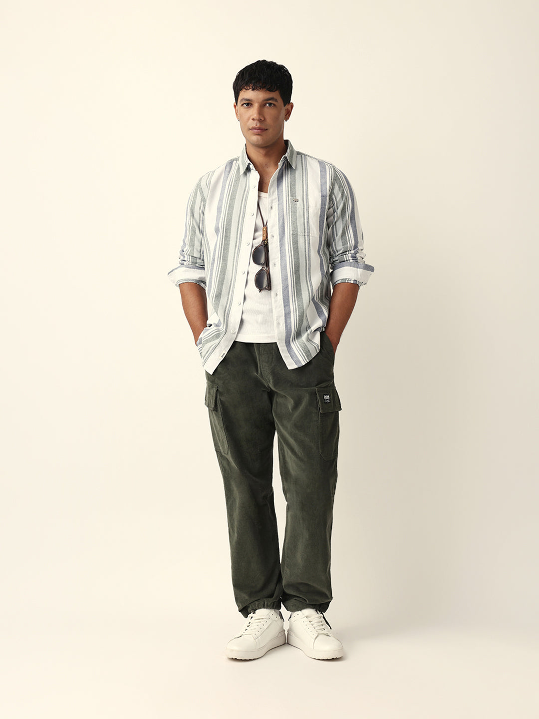 Multicolor Vertical Woven Stripe Slim Fit Casual Shirt