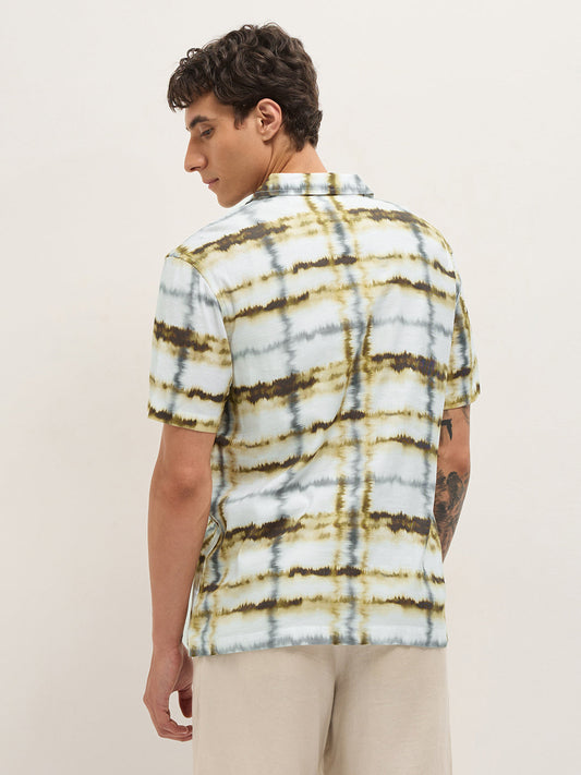 Multicolor Abstract Tie-Dye Print Relaxed Fit Cuban Collar Casual Shirt