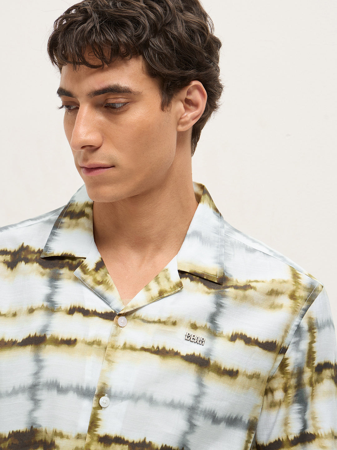 Multicolor Abstract Tie-Dye Print Relaxed Fit Cuban Collar Casual Shirt