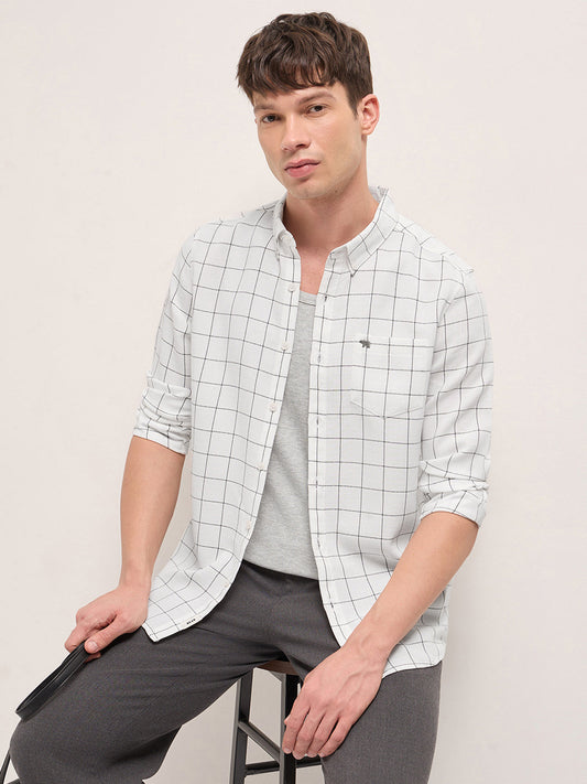 White Block Checks Slim Fit Casual Shirt
