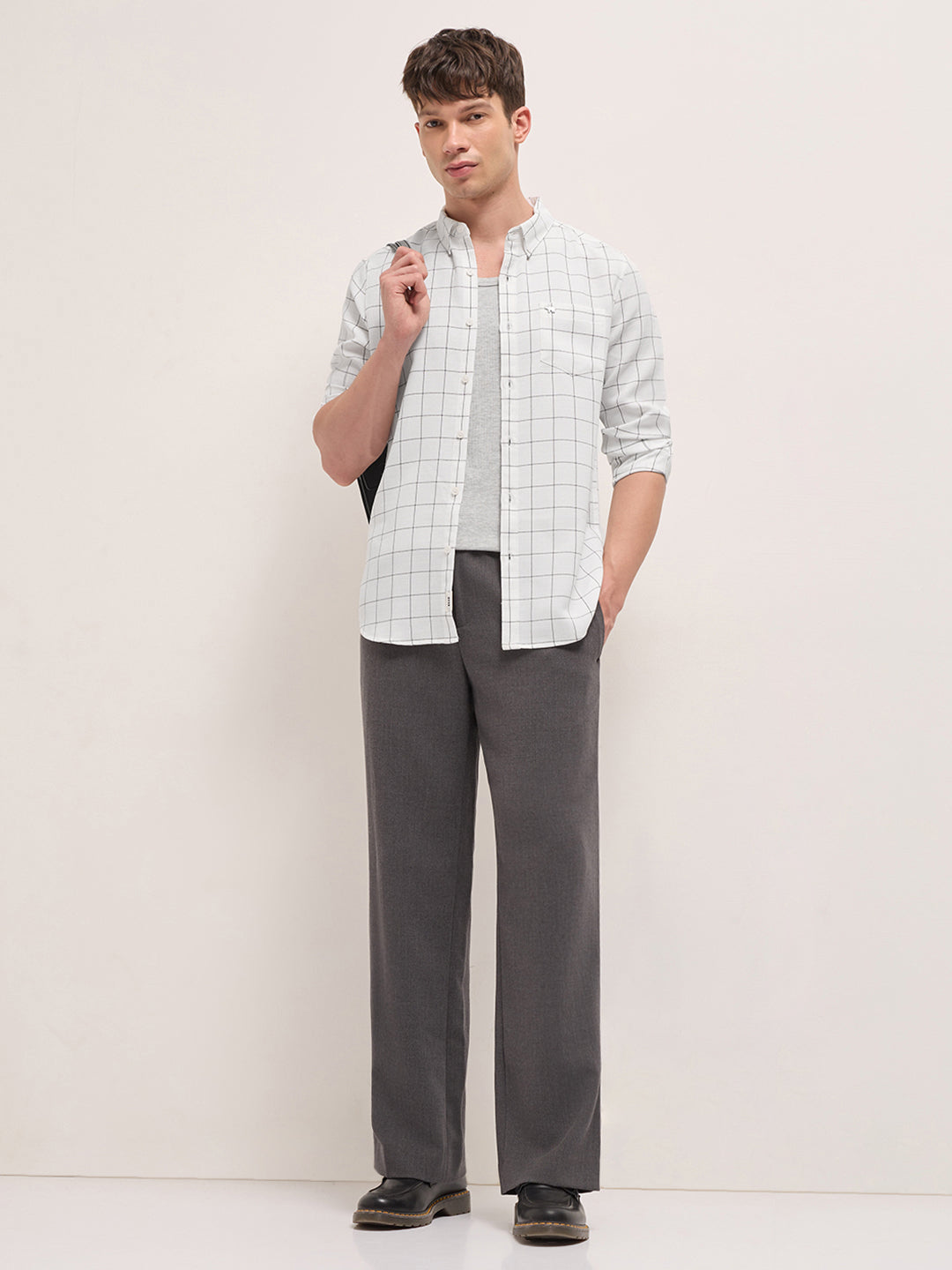 White Block Checks Slim Fit Casual Shirt