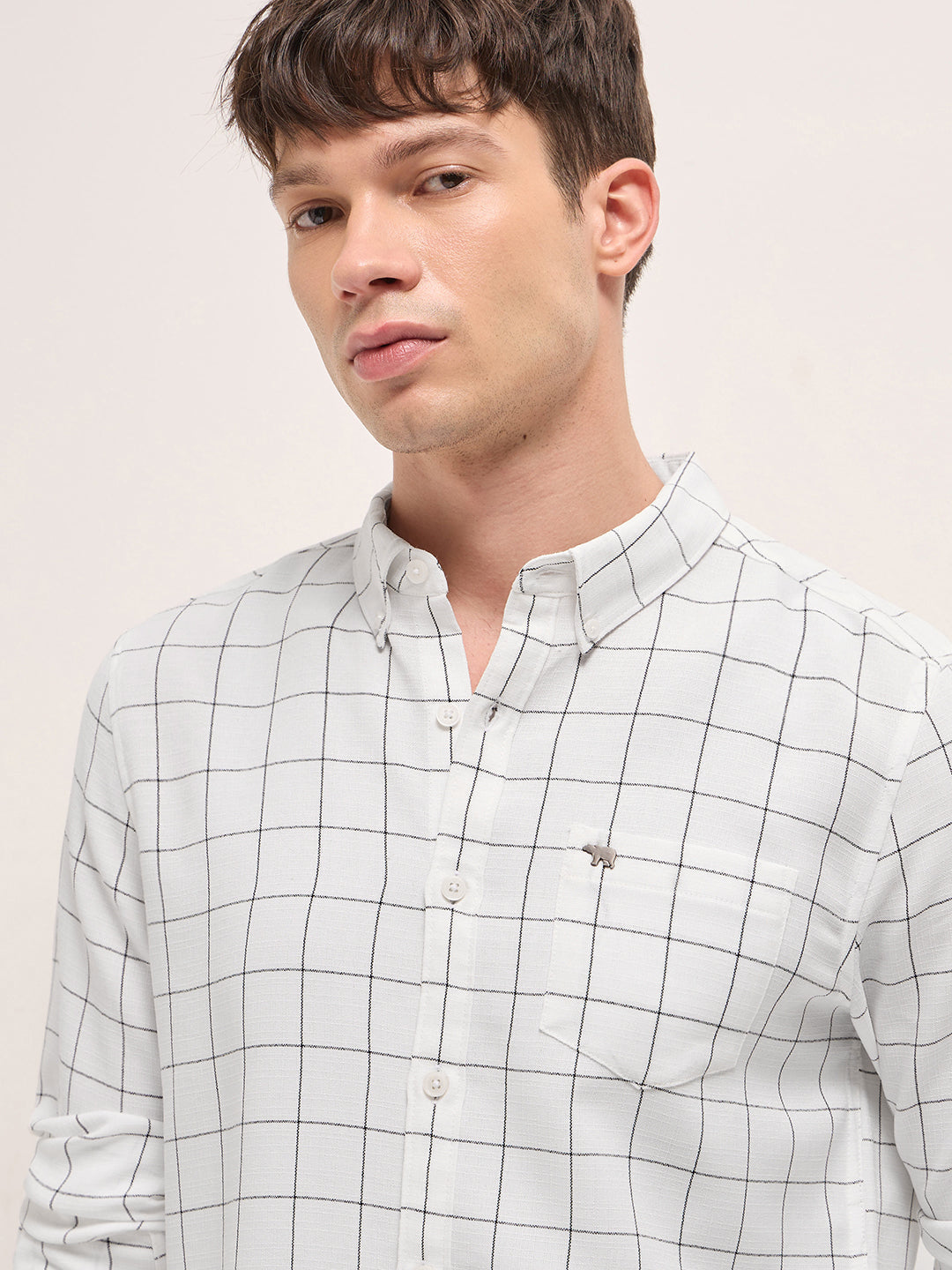 White Block Checks Slim Fit Casual Shirt
