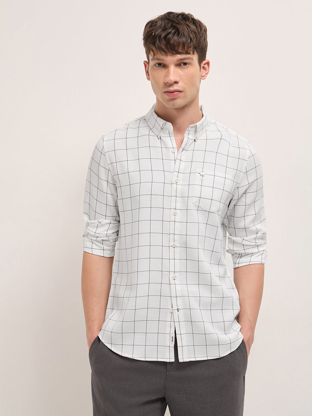 White Block Checks Slim Fit Casual Shirt