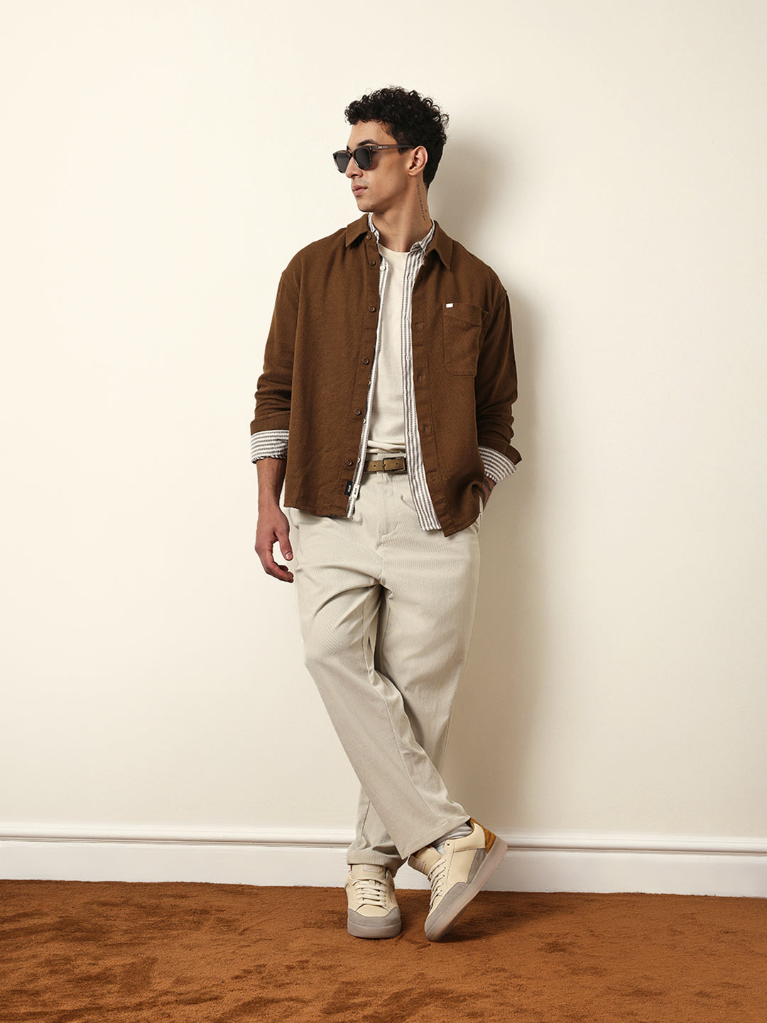 Mustard Textured Crepe Relaxed Fit Overshirt