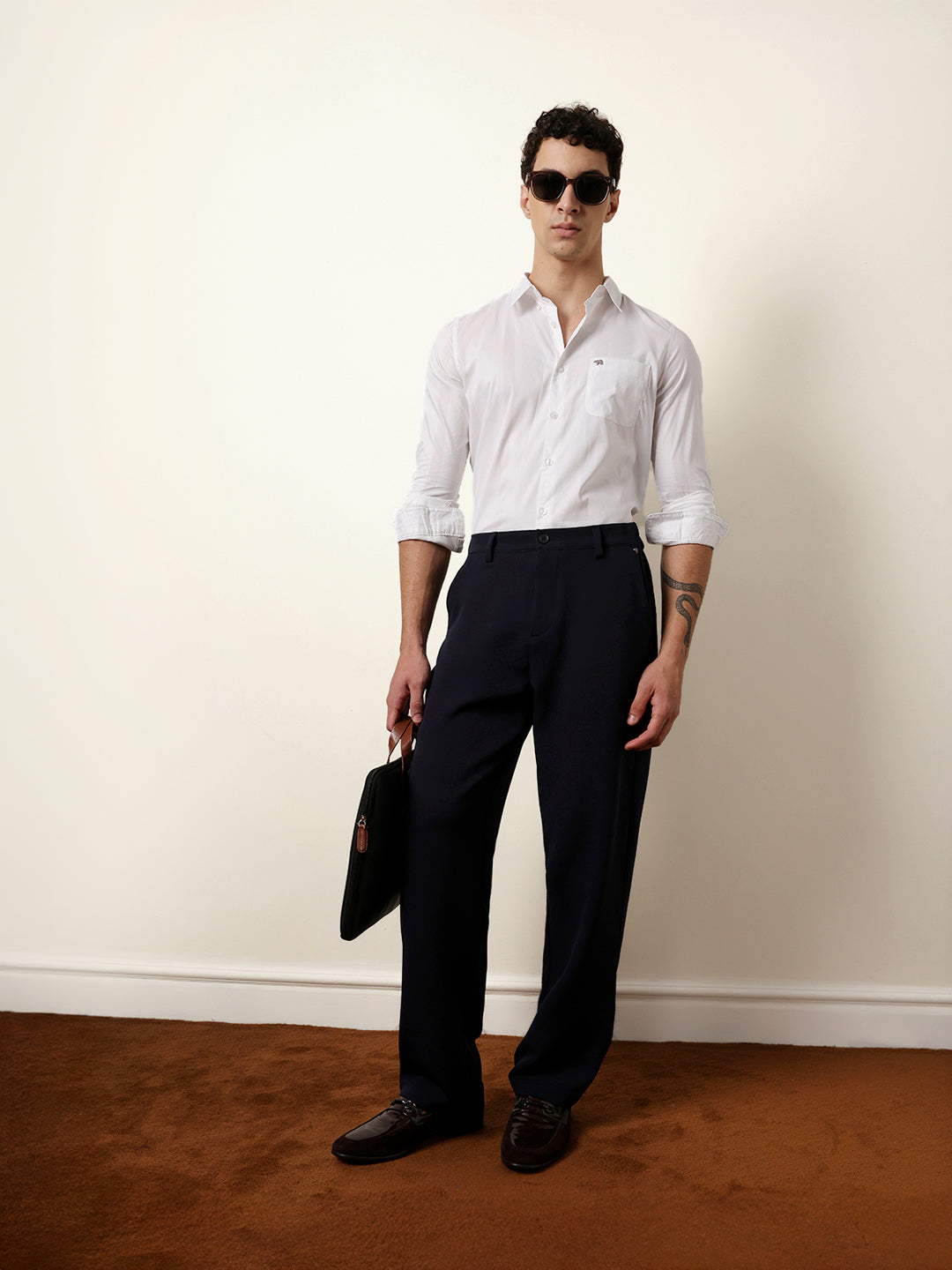 White Woven Textured Solid Slim Fit Casual Shirt