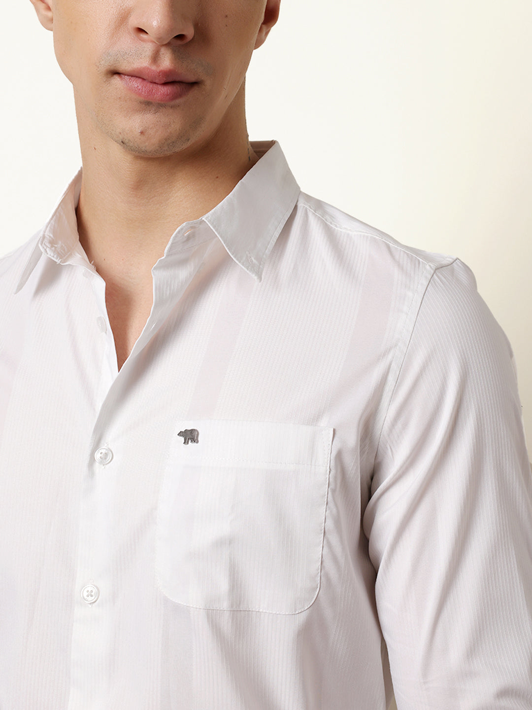 White Woven Textured Solid Slim Fit Casual Shirt