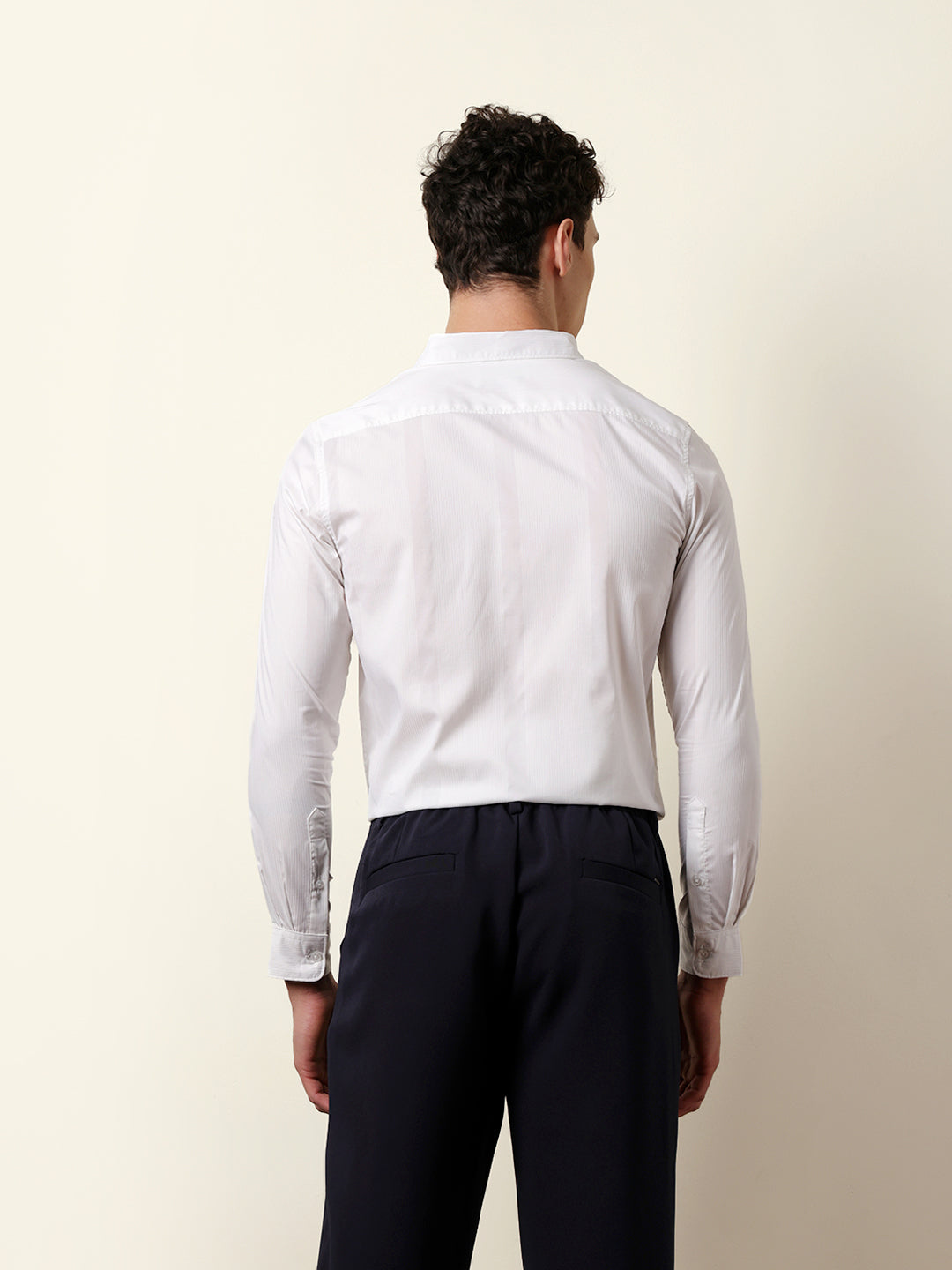 White Woven Textured Solid Slim Fit Casual Shirt
